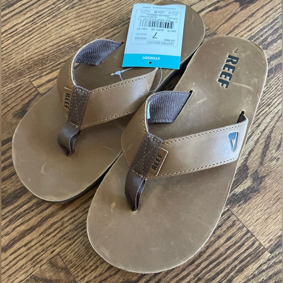 Reef Men's Leather Smoothy Flip-Flop - Size 7 - Picture 1 of 4